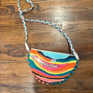 NWT Colorful Beaded Crossbody Bag with Pom Poms